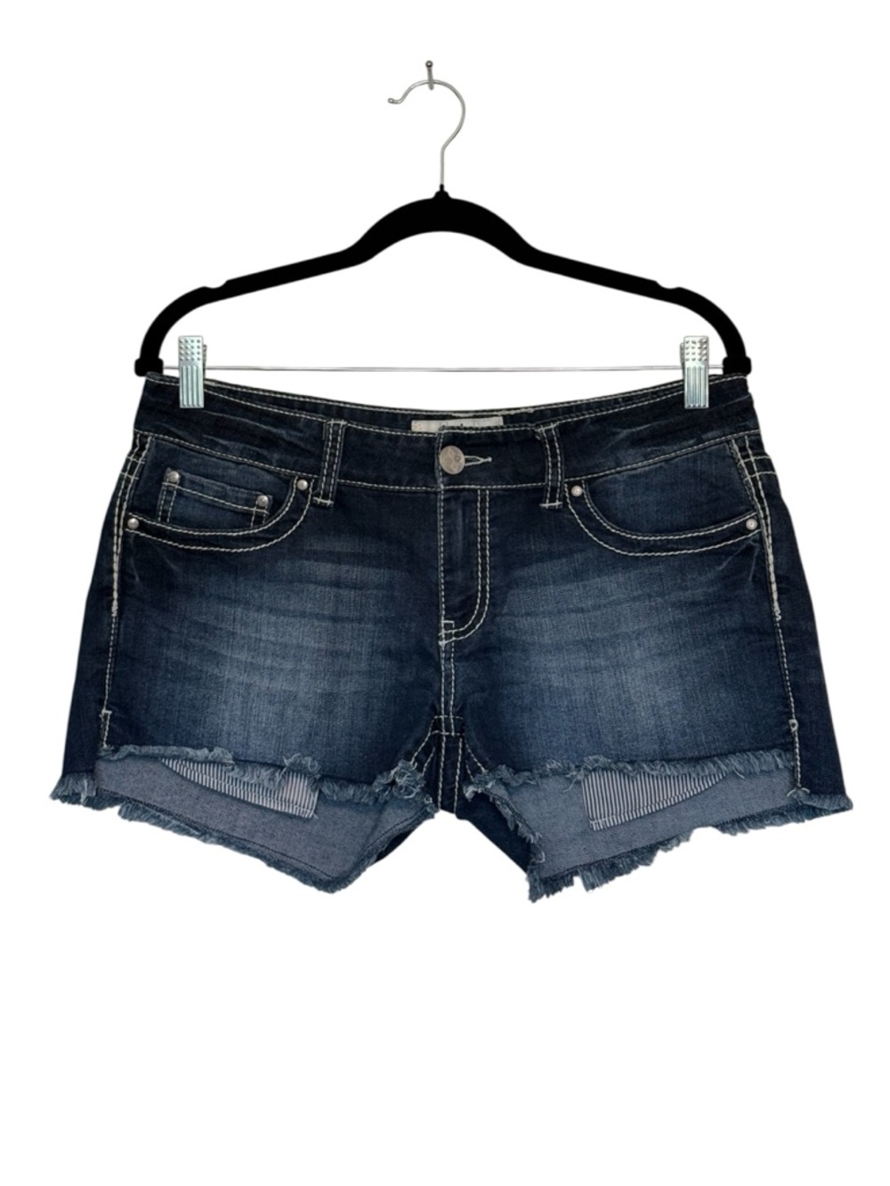 Daytrip Capricorn Denim Shorts Size 30 Thick Stitch Dark Wash Distressed Cut Off